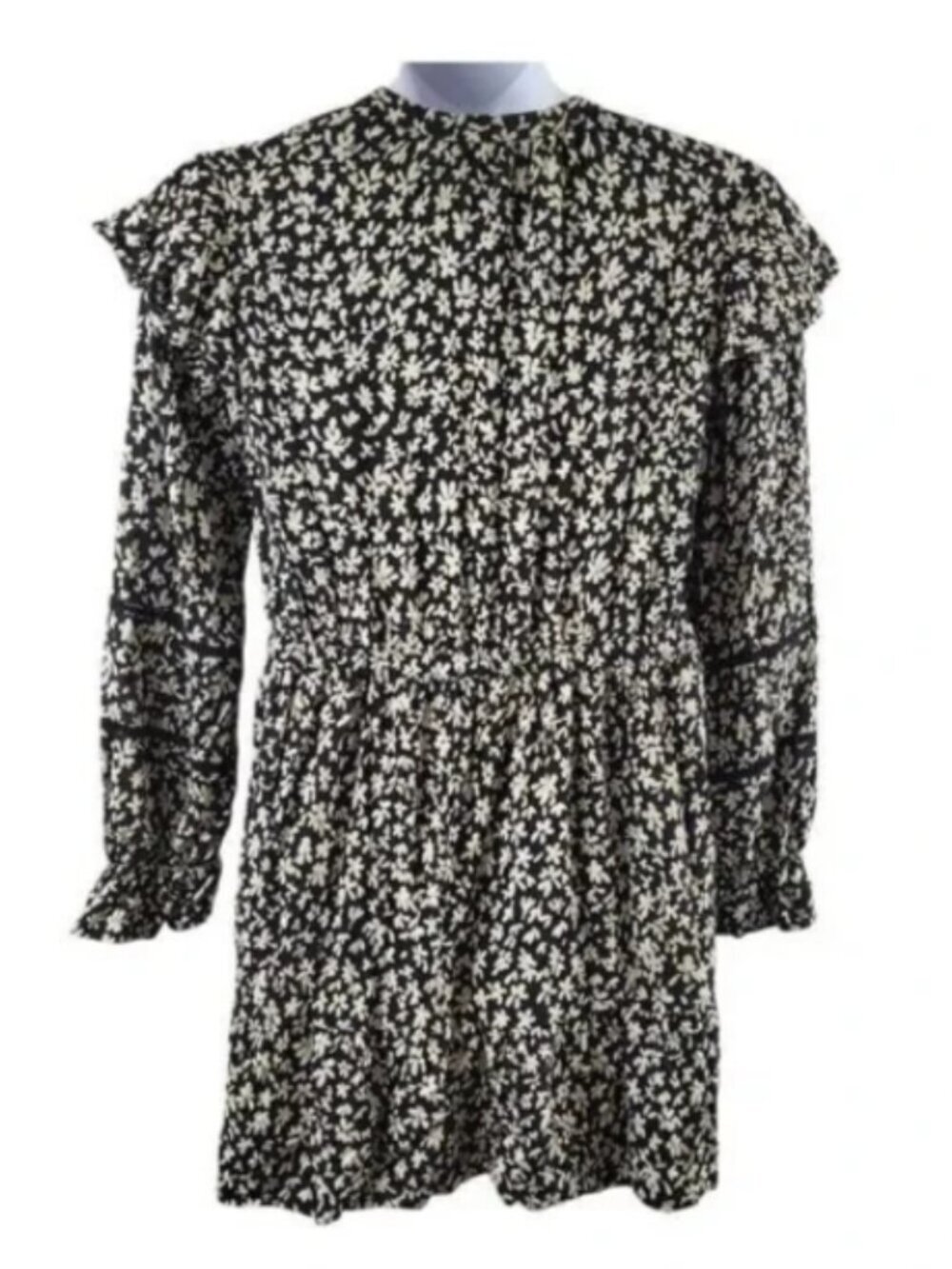 The Drop Large White Black Floral Print Mini Dress 100% Viscose Peplum Hem BOHO - Picture 3 of 13